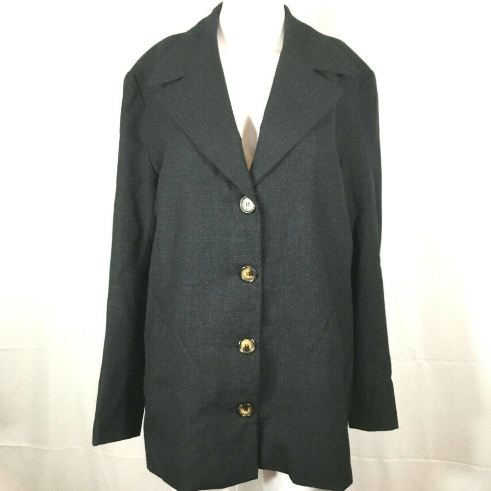 Jeremy Kidson Blazer Jacket Womens Sz S Black 100% Wool Padded Shoulders